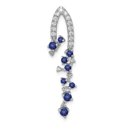 14k White Gold 1/5 carat Lab Grown Diamond VS/SI+ G+ and Lab Created Blue Sapphire Slide Pendant