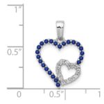 14k White Gold Diamond and Sapphire Double Heart Pendant - Image 4