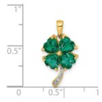 14k Lab Created Heart Emerald and Diamond Four Leaf Clover Pendant - Image 4
