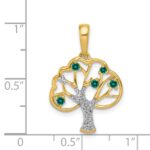 14k Polished Lab Created Emerald and Diamond Tree Pendant - Image 4