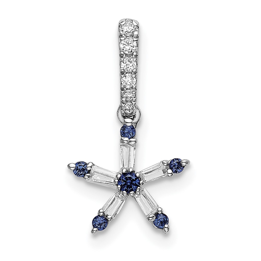 PM6614-SA-010-WA.jpg 14k White Gold Blue Sapphire and Diamond Star Pendant - Image 1
