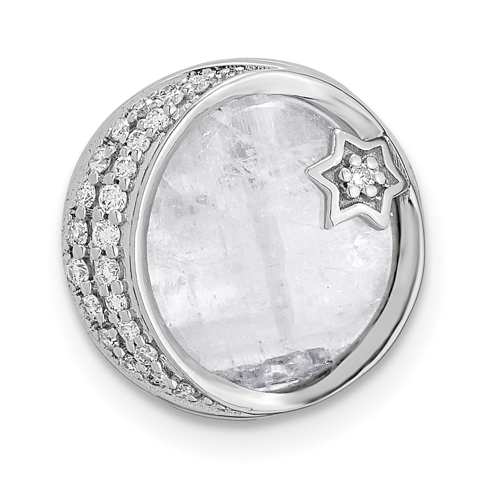 PM6843-010-WA.jpg 14k White Gold 1/10 carat Diamond and Moonstone Star and Moon Chain Slide - Image 1