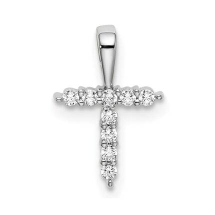 14k White Gold 1/10 carat Lab Grown Diamond VS/SI+ G+ Complete Letter T Initial Pendant