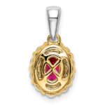 14k Two-tone Oval Ruby and Diamond Halo Pendant - Image 4