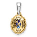 14k Two-tone Oval Sapphire and Diamond Halo Pendant - Image 4