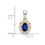 14k Two-tone Oval Sapphire and Diamond Halo Pendant - Image 3