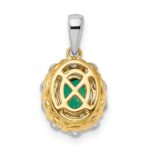 14k Two-Tone 1/2 carat Lab Grown Diamond VS/SI+ G+ and Lab Created Emerald Halo Pendant - Image 3