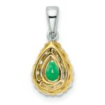 14k Two-tone Pear Emerald and Diamond Halo Pendant - Image 4