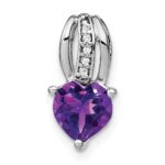 14k White Gold Heart Amethyst and Diamond Chain Slide