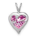 14k White Gold Lab Created Pink Sapphire and Diamond MOM Heart Pendant