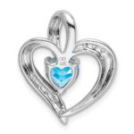 14k White Gold Blue Topaz and Diamond Heart Pendant - Image 4