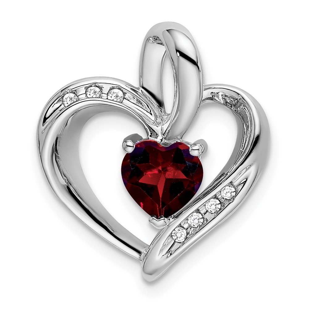 PM7004-GA-005-WA.jpg 14k White Gold Garnet and Diamond Heart Pendant - Image 1