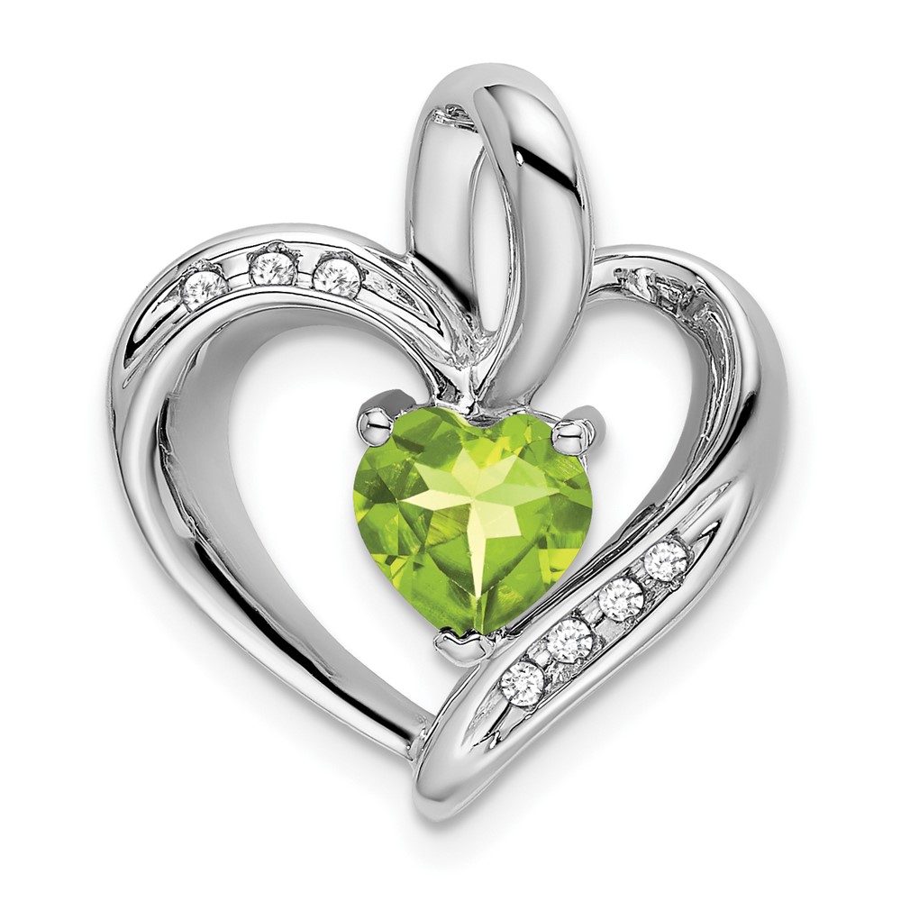 PM7004-PE-005-1WA.jpg 10k White Gold Peridot and Diamond Heart Pendant - Image 1