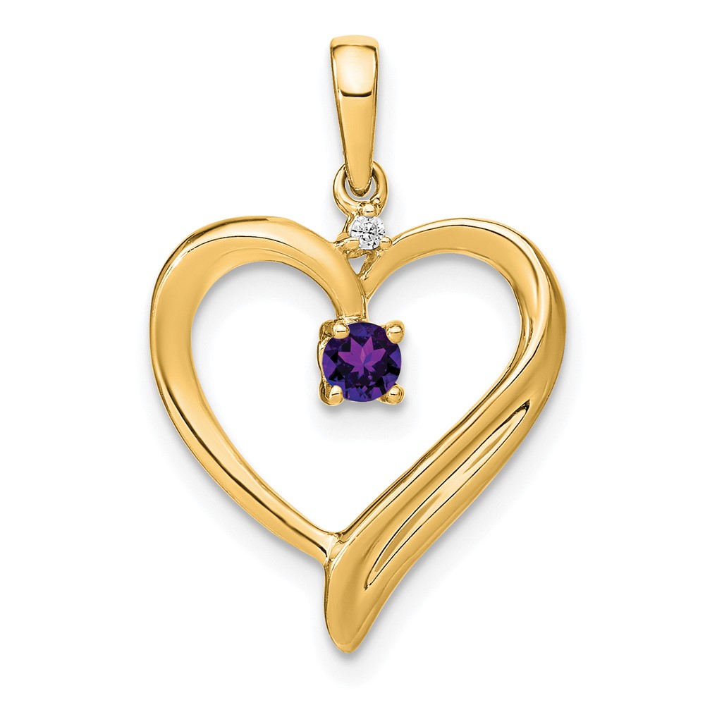 PM7005-AM-001-YA.jpg 14k Amethyst and Diamond Heart Pendant - Image 1