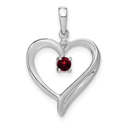 14k White Gold Garnet and Diamond Heart Pendant