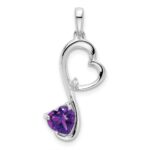 14k White Gold Amethyst and Diamond Heart Pendant