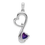 14k White Gold Amethyst and Diamond Heart Pendant - Image 4