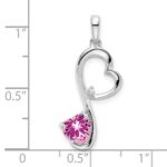 14k White Gold Lab Created Pink Sapphire and Diamond Heart Pendant - Image 3