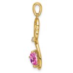 14k Lab Created Pink Sapphire and Diamond Heart Pendant - Image 2