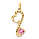 14k Lab Created Pink Sapphire and Diamond Heart Pendant - Image 4