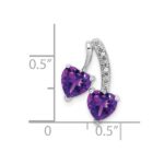 14k White Gold Amethyst and Diamond 2-Hearts Pendant - Image 3