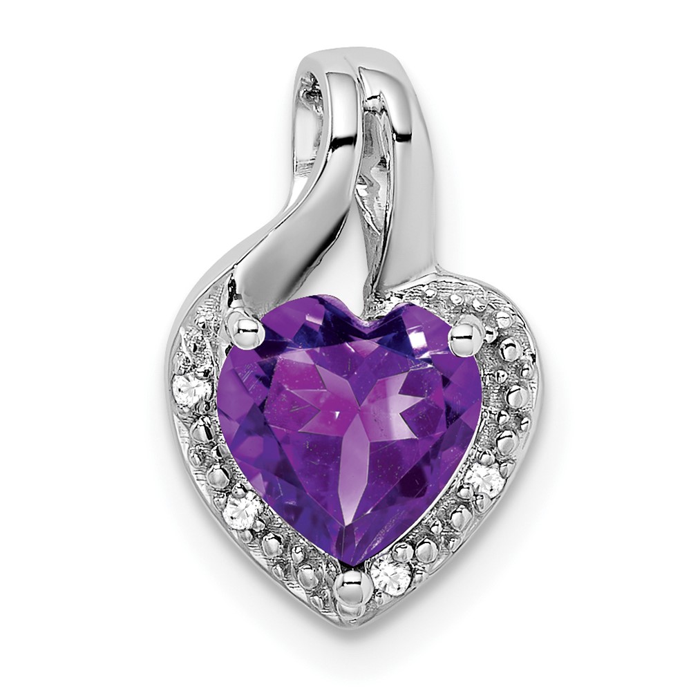 PM7011-AM-002-WA.jpg 14k White Gold Amethyst and Diamond Heart Pendant - Image 1
