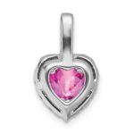 14k White Gold Lab Created Pink Sapphire and White Topaz Halo Heart Pendant - Image 4