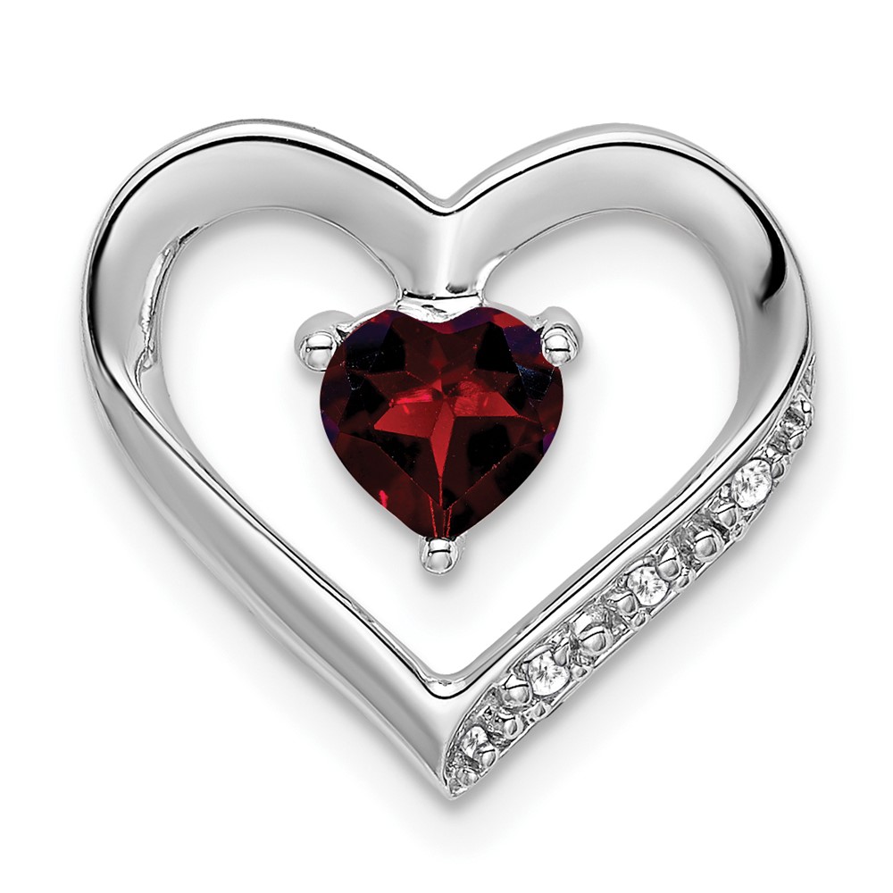 PM7017-GA-003-WA.jpg 14k White Gold Garnet and Diamond Heart Chain Slide - Image 1