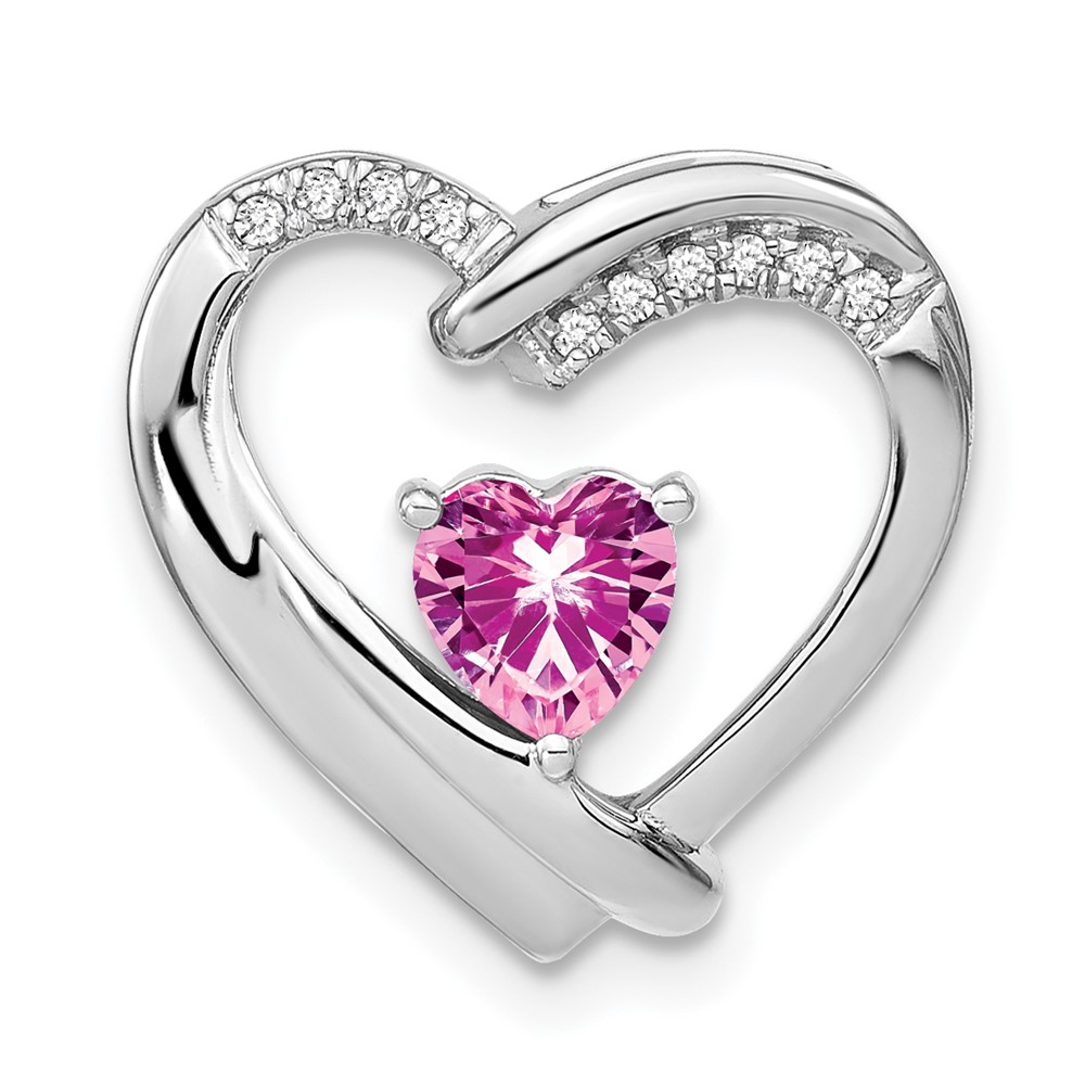 PM7018-CPS-005-SSA.jpg Sterling Silver Rhod-plated Created Pink Sapphire/Diamond Pendant - Image 1