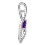 14k White Gold Heart 5mm Amethyst and Diamond Leaf Chain Slide - Image 2