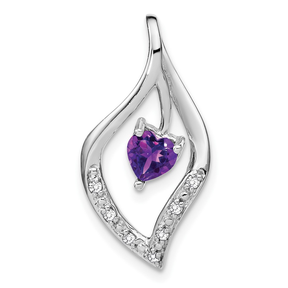 PM7021-AM-007-WA.jpg 14k White Gold Heart 5mm Amethyst and Diamond Leaf Chain Slide - Image 1