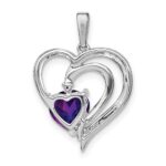 Sterling Silver Rhodium-plated Amethyst and Diamond Pendant - Image 4