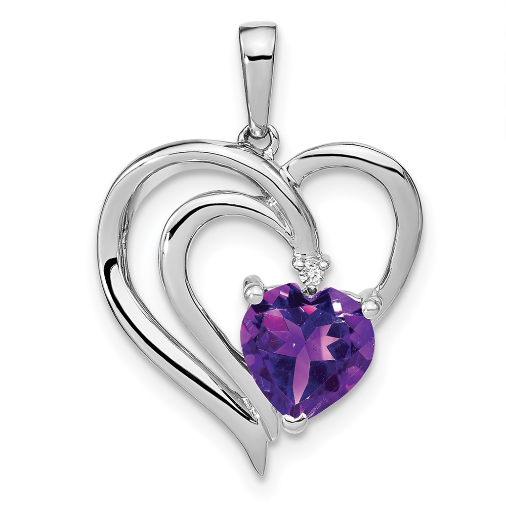 PM7025-AM-001-SSA.jpg Sterling Silver Rhodium-plated Amethyst and Diamond Pendant - Image 1