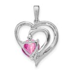 Sterling Silver Rhod-plated Created Pink Sapphire/Diamond Pendant - Image 4