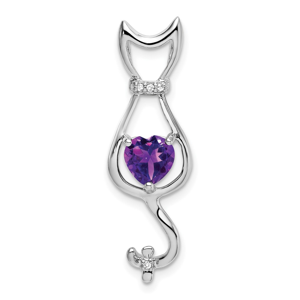 PM7030-AM-002-WA.jpg 14k White Gold 6mm Heart Amethyst and Diamond Cat Chain Slide - Image 1