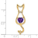 14k 6mm Heart Amethyst and Diamond Cat Chain Slide - Image 3