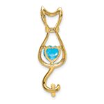 14k 6mm Heart Blue Topaz and Diamond Cat Chain Slide - Image 4