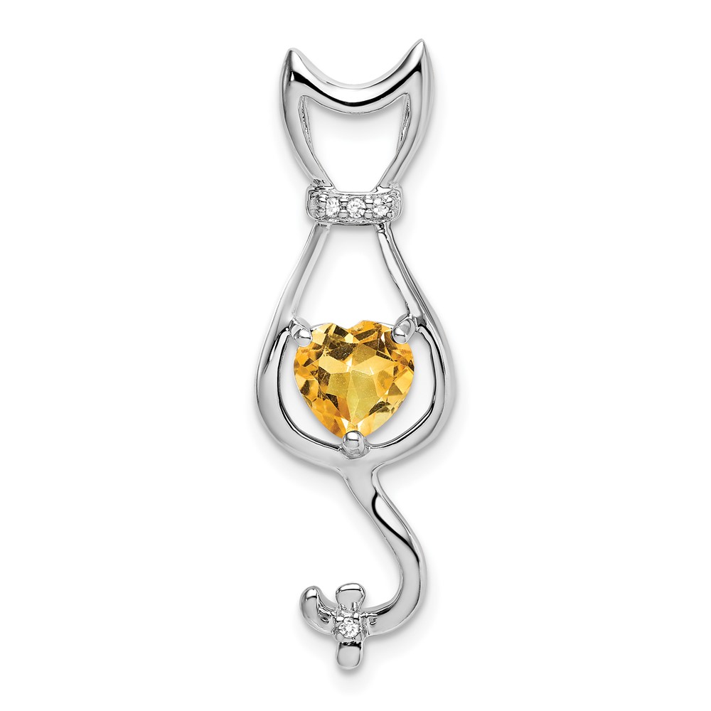 PM7030-CI-002-WA.jpg 14k White Gold 6mm Heart Citrine and Diamond Cat Chain Slide - Image 1