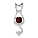 14k White Gold 6mm Heart Garnet and Diamond Cat Chain Slide
