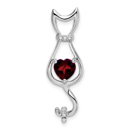 14k White Gold 6mm Heart Garnet and Diamond Cat Chain Slide