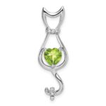 14k White Gold 6mm Heart Peridot and Diamond Cat Chain Slide