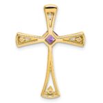 14k 4mm Square Amethyst and Diamond Cross Chain Slide - Image 4