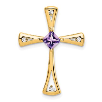 14k 4mm Square Amethyst and Diamond Cross Chain Slide