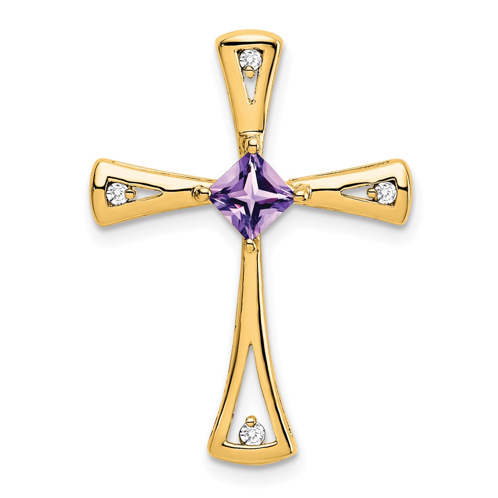 PM7031-AM-005-YA.jpg 14k 4mm Square Amethyst and Diamond Cross Chain Slide - Image 1