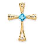 14k 4mm Square Blue Topaz and Diamond Cross Chain Slide