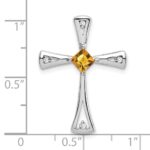 14k White Gold 4mm Square Citrine and Diamond Cross Chain Slide - Image 3