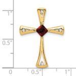 14k 4mm Square Garnet and Diamond Cross Chain Slide - Image 3