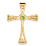 14k 4mm Square Peridot and Diamond Cross Chain Slide - Image 4