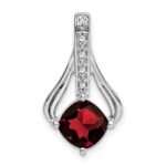 14k White Gold 7mm Cushion Garnet and Diamond Pendant Fits up to 4mm Fancy Omega Only