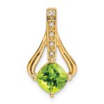 14k 7mm Cushion Peridot and Diamond Pendant Fits up to 4mm Fancy Omega Only